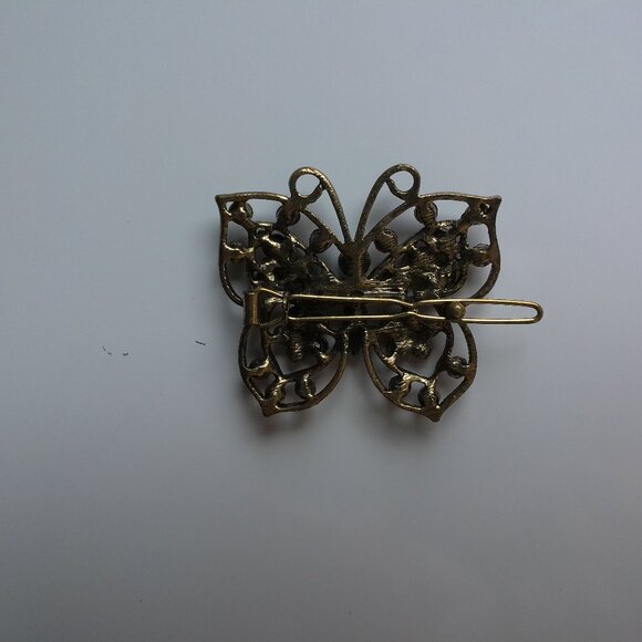 Butterfly Hair Clip, Gold color, Red rhinestone, shiny crystals - Picture 5 of 6